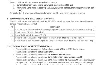 PENGUMUMAN DAFTAR ULANG PESERTA DIDIK BARU SMA KOLESE LOYOLA T.P. 2022-2023
