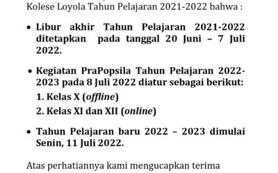 Pengumuman Libur akhir Tahun Pelajaran 2021-2022