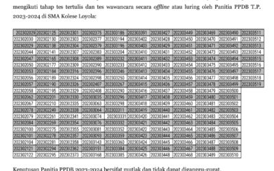 Pengumuman Jadwal Tes Tertulis dan Wawancara Jalur Tes PPDB TP 2023 / 2024 SMA Kolese Loyola
