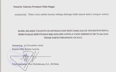 Pengumuman Hasil Seleksi Talenta Olahraga dan Seni dari Jalur Tes PPDB T.P 2023 – 2024