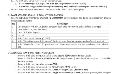 Pengumuman Daftar Ulang Peserta Didik Baru SMA Kolese Loyola T.P. 2023-2024
