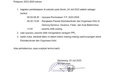 Pengumuman Kegiatan untuk Peserta Didik SMA Kolese Loyola