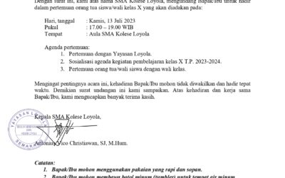 Undangan Pertemuan Orang Tua Kelas X Tahun Pelajaran 2023 – 2024