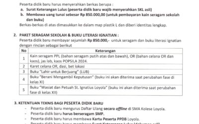 PENGUMUMAN DAFTAR ULANG PESERTA DIDIK BARU SMA KOLESE LOYOLA T.A. 2024 – 2025