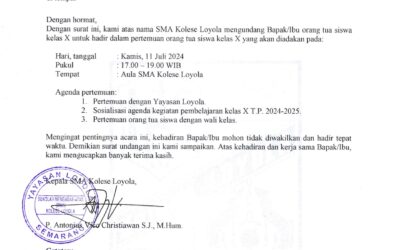 Undangan Pertemuan Orang Tua / Wali Siswa Kelas X T.P. 2024 – 2025