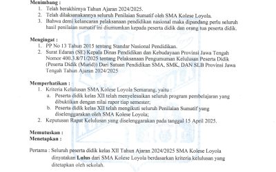 Pengumuman Kelulusan SMA Kolese Loyola Tahun Ajaran 2024 / 2025