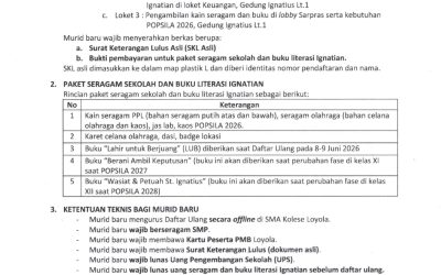 PENGUMUMAN DAFTAR ULANG MURID BARU SMA KOLESE LOYOLA T.A. 2026 – 2027