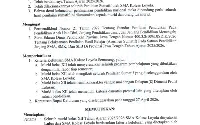 Pengumuman Kelulusan SMA Kolese Loyola Tahun Ajaran 2025 / 2026